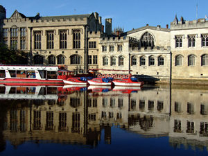 Guidhall and red boats and very blue Ouse
