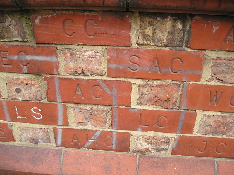 Bricks showing initials, York Central Mission, July 2004