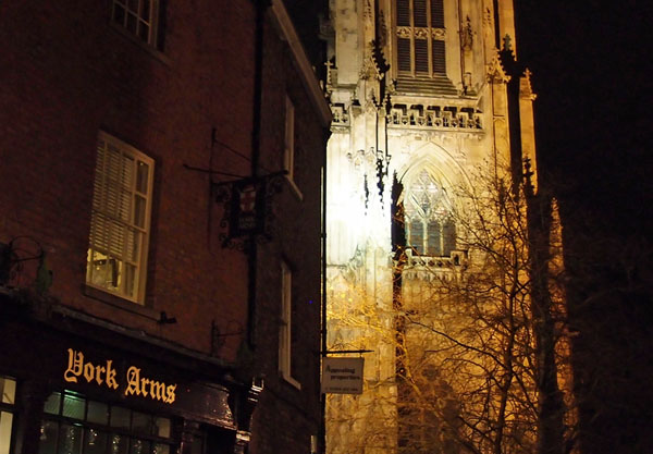 York Minster and the York Arms pub, after the bells had rung in 2017