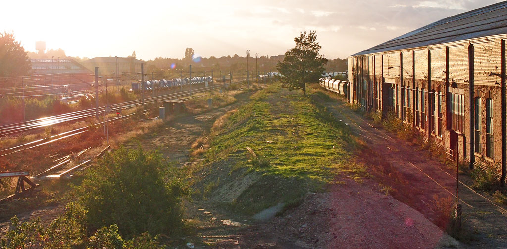 Railway scene, sunset
