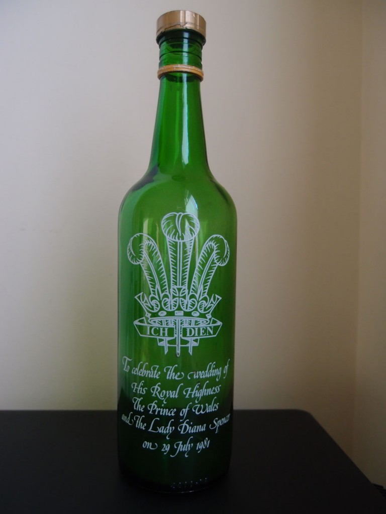 Bottle made at Redfearn National Glass Ltd, for 1981 royal wedding
