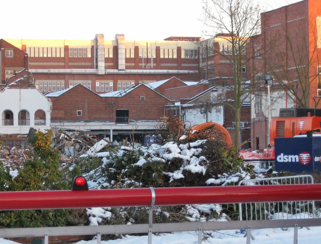 Demolition of former factory buildings, from Wigginton Rd, Dec 2009