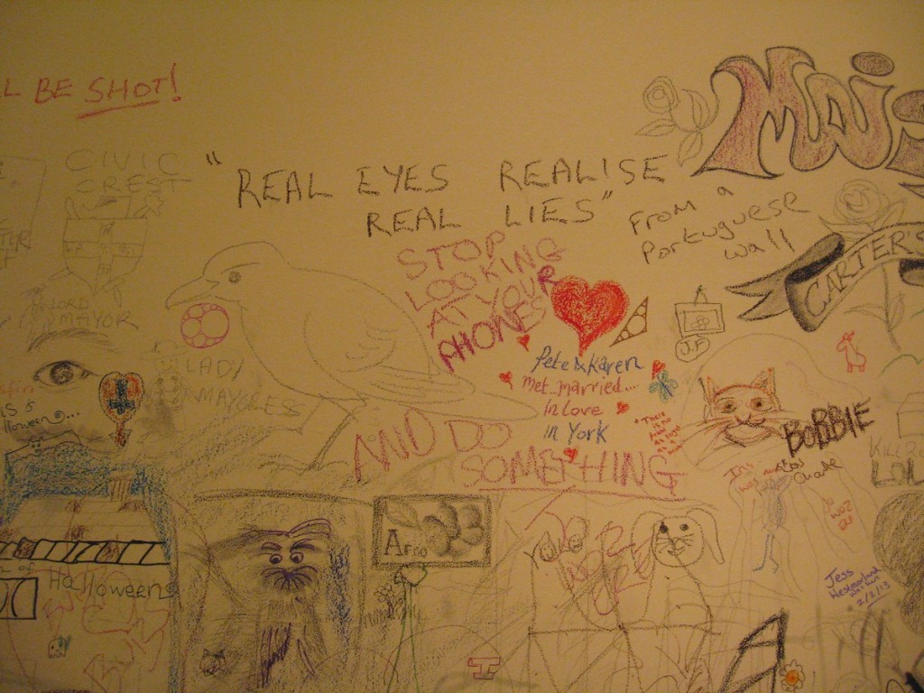 Graffiti/art on walls inside art gallery